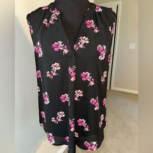 Papermoon Pink and Black Sleeveless Notched Collar Blouse